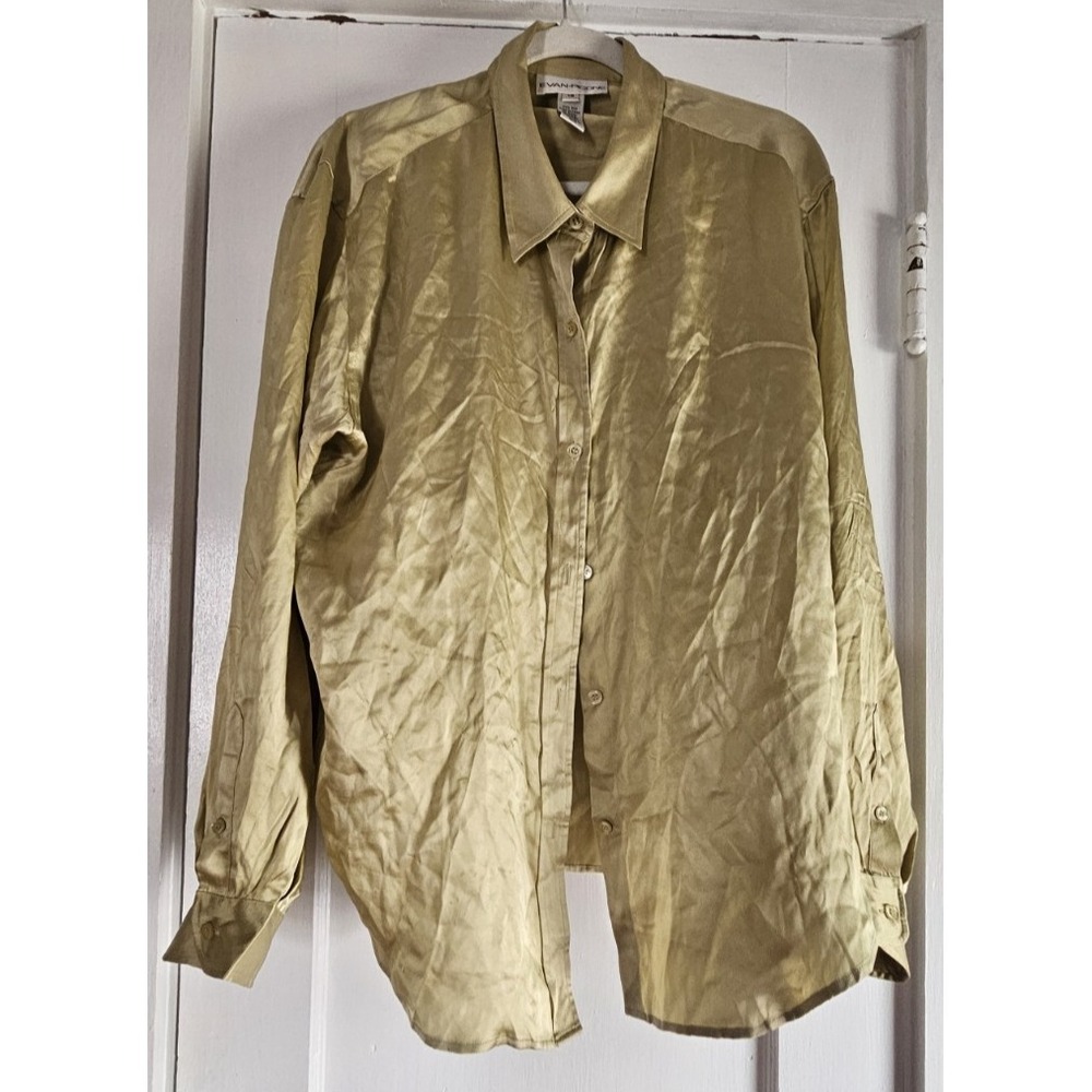 Vtg EVAN-PICONE womens Sz 18 button‎ down blouse 100% silk bronze green light